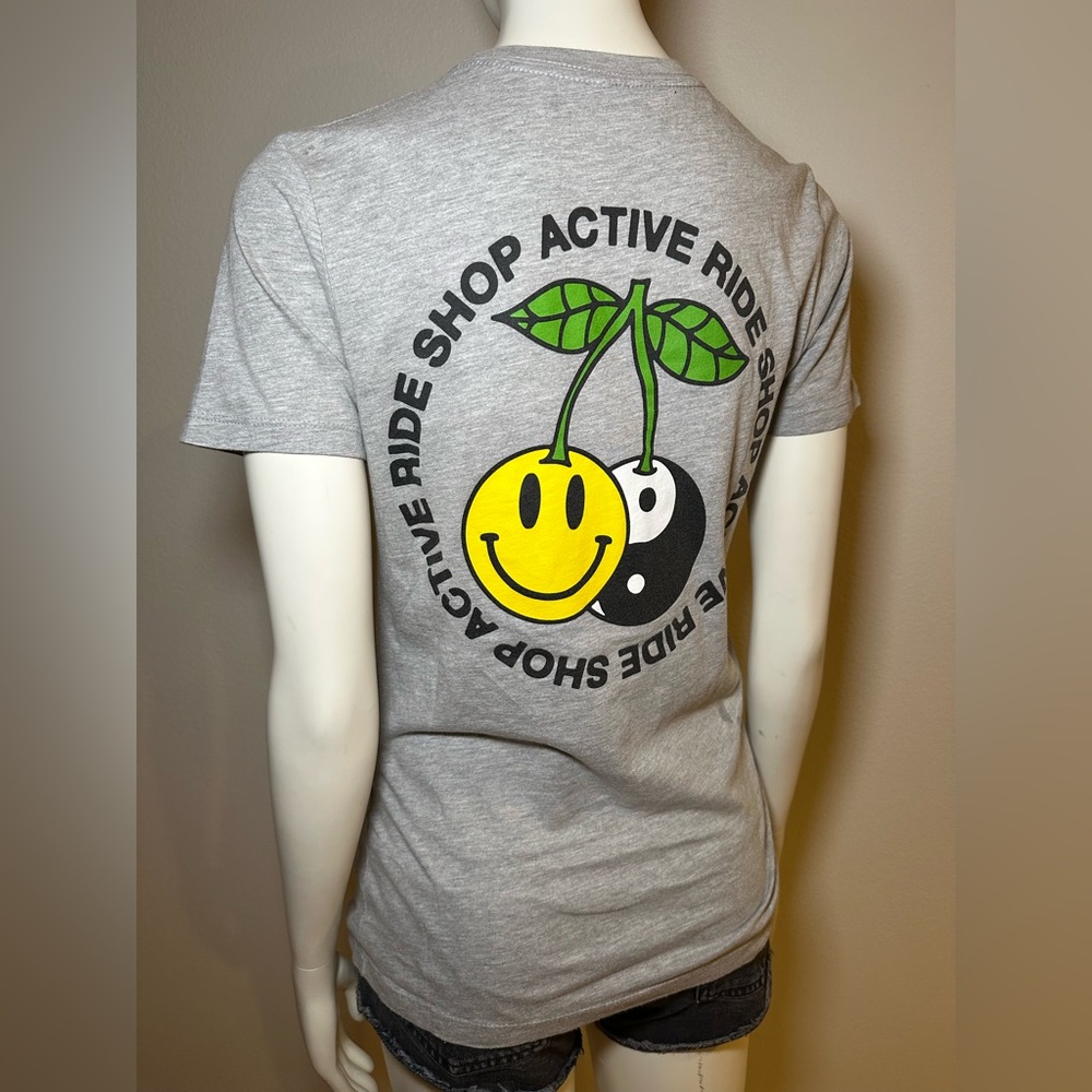 Active Ride Shop 🍒🙂☯️ Smiley Ying Yang Peace Cherry Short Sleeve Shirt